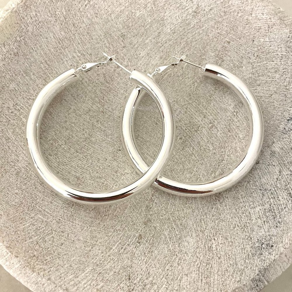COPY - 925 Sterling Silver Hoop Earrings Large Silver Hoops Chunky Earrings